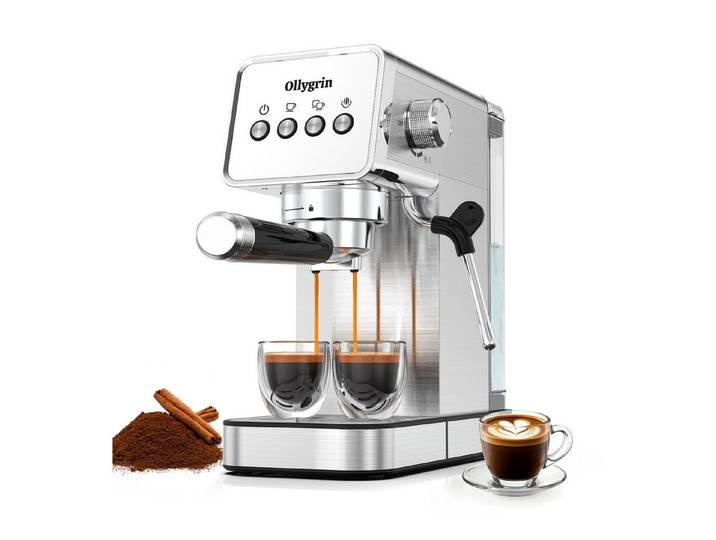Ollygrin Kaffeehalbautomat 15-Bar-Halbautomatische Espressomaschine mit Milchaufschäumer und abnehmbarem 1,2-Liter-Wassertank