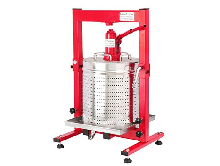 7.93 Gallon / 30L Mosakar Hydraulische Fruchtpresse 3 Tonnen Druck Teile Kontakt mit Saft sind AISI 304 Edelstahl Hydraulische Apfeltraube Wein Apfelwein Saftpresse
