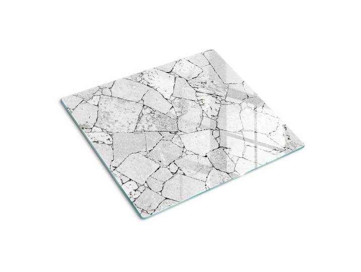 Tulup Glasplatte 60x52 cm Steinmauer, Weiß, Glas, 60x0.4x52 cm, Küchen, Küchenelektrogeräte, Herde, Herdabdeckplatten