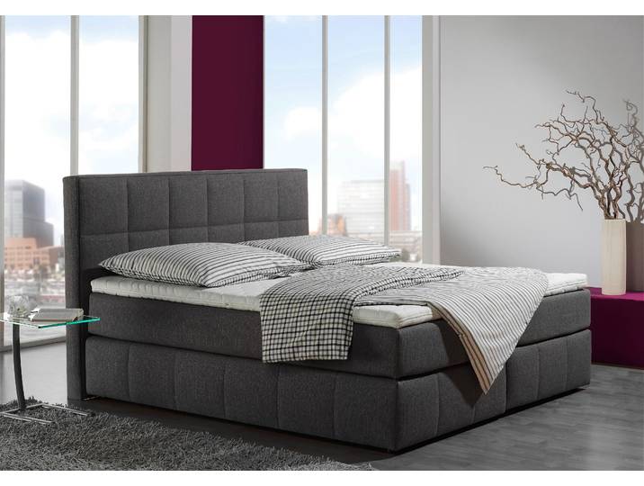 Boxspringbett, Anthrazit, 192x215 cm, Strukturstoff, 7-Zonen-Matratze, Modern, Inosign
