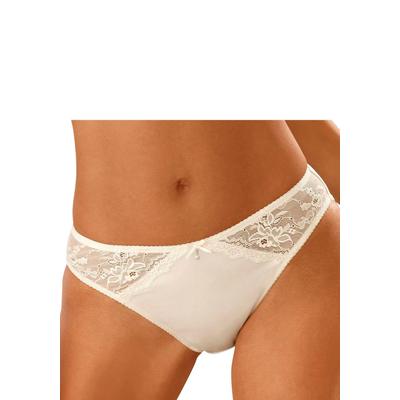 Slip LASCANA "Nina", Damen, Gr. 32/34, beige (creme), Obermaterial: 80% Polyamid, 20% Elasthan, Unterhosen Slip, mit Spitzeneinsätzen in Microtouchqualität