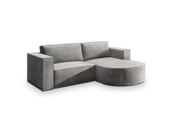ECKSOFA SORELA M R-S Hellgrau Velours-Stoff mit Schlaffunktion