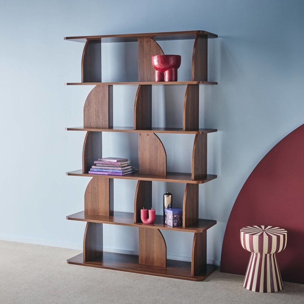 sweeek Etagère, bibliothèque exotique décor bois noyer 5 niveaux, séparateurs Marron 120x185x40cm