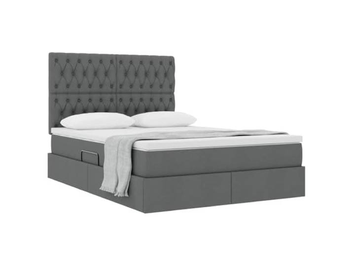 KTHLBRH Boxspringbett Dunkelgrau 140 x 190 cm mit Matratze Hydraulisches Anheben, Kunstleder, Metallrahmen, Kopfteil im Lieferumfang enthalten