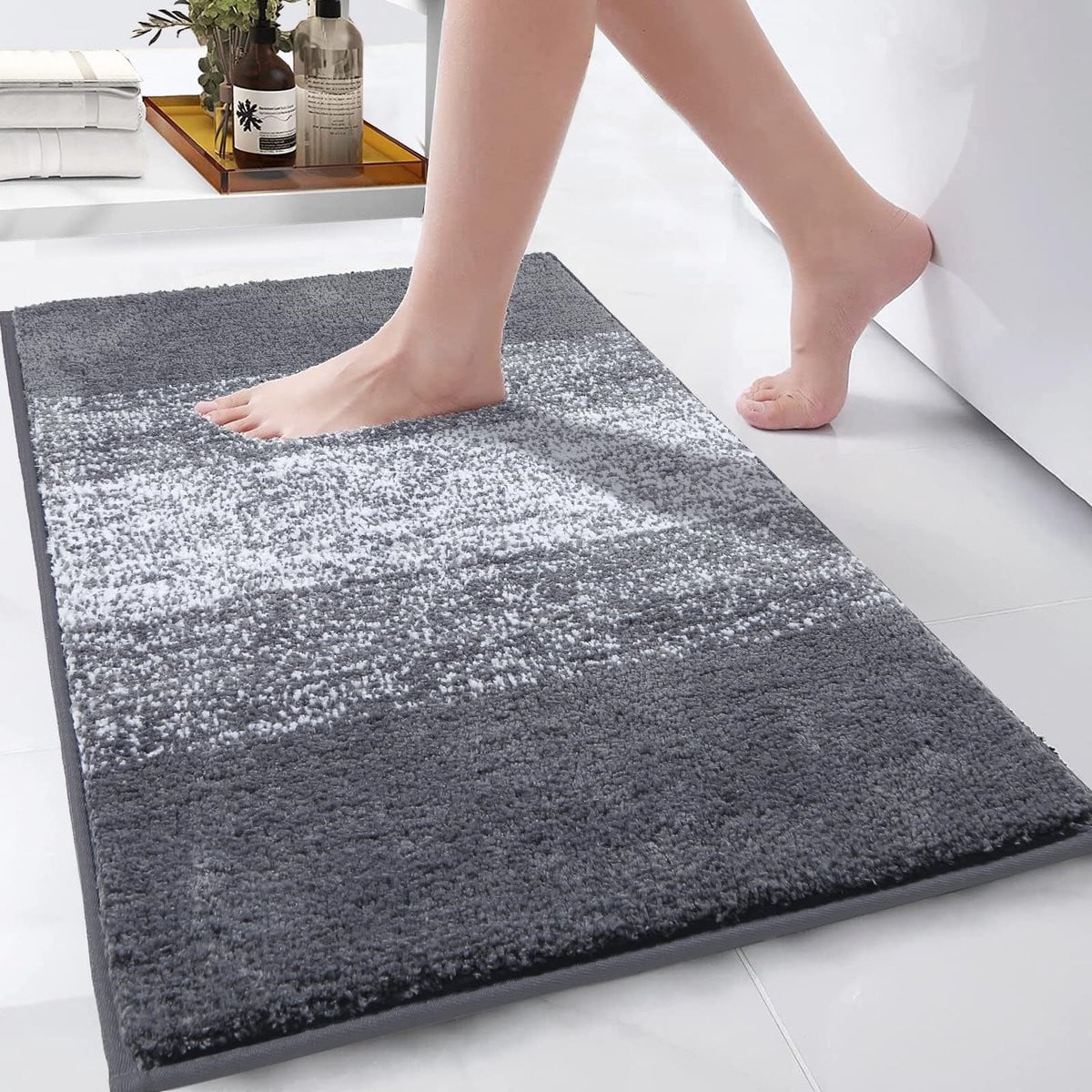 Ibenzoa Superzachte Grijze Badmat van Microvezel met Hoogpolige Structuur en Antislip Eigenschappen, 60 x 90 cm