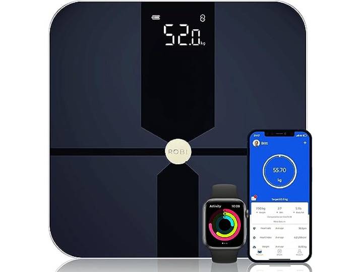 Robi S6 Personenweegschaal - Lichaamsanalyse slimme weegschaal, lichaamsvetmonitor, BMI, spiermassa, vochtpercentage, digitaal gewicht badkamerweegschaal, app-synchronisatie