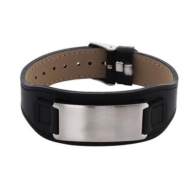 Armband FIRETTI "Schmuck Geschenk Lederarmband mit ID-Platte verstellbar", schwarz (edelstahlfarben, schwarz), Armbänder, Damen, 22cm, Edelstahl Leder, Edelstahl, Leder, Armband