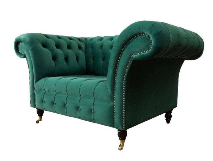 Xlmoebel Chesterfield-Sessel Grüner Chesterfield Sessel mit komfortablem Textilbezug (Sessel), Hergestellt in Europa