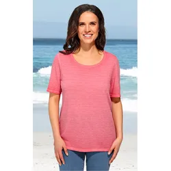 Baumwoll-Mix-Shirt in Streifen koralle in Größe 48/50 von DW-Shop, Koralle, 48/50