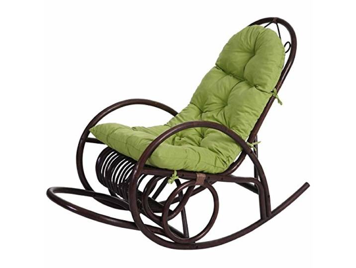 Mendler Schaukelstuhl HWC-C40 - Auflage grün Schwingsessel, Rattansessel, braun