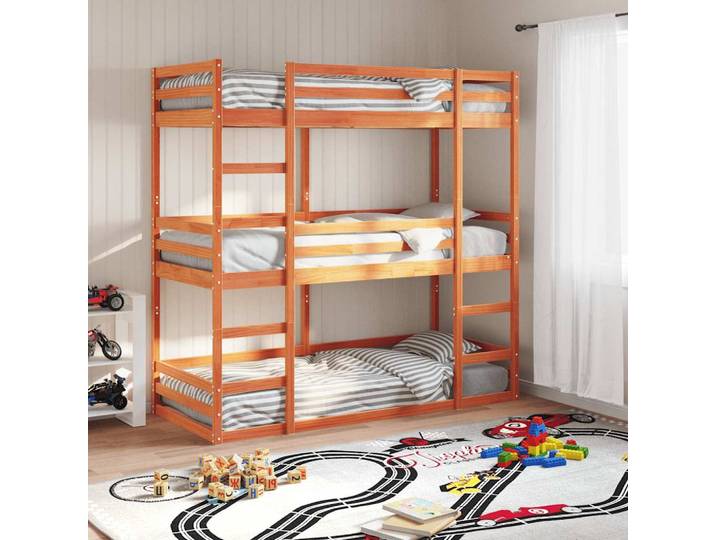 vidaXL Dreifach-Etagenbett Wachsbraun 75x190 cm Massivholz Kiefer
