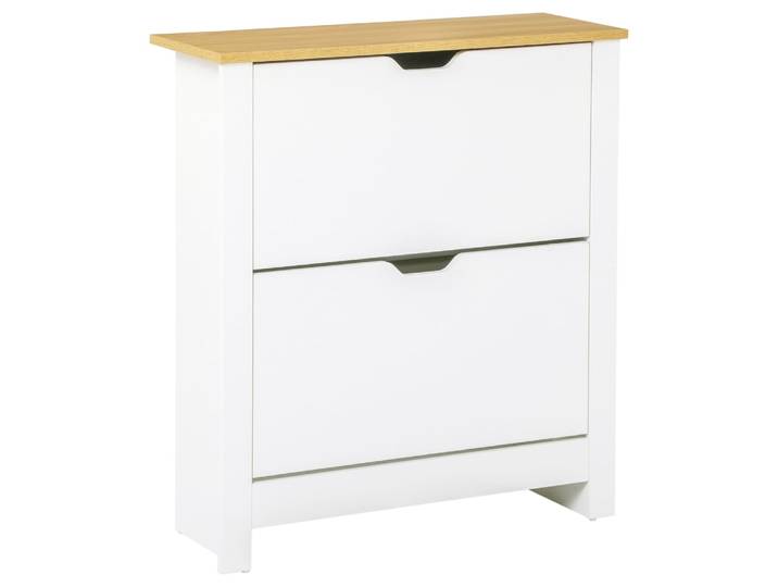 Meuble à chaussures 2 portes abattantes blanc aspect chêne clair