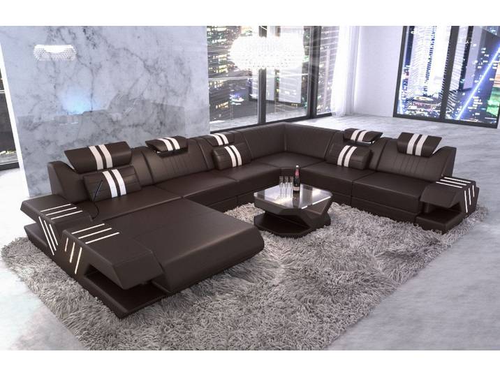 XXL Wohnlandschaft Mega Venedig U-Form aus Leder