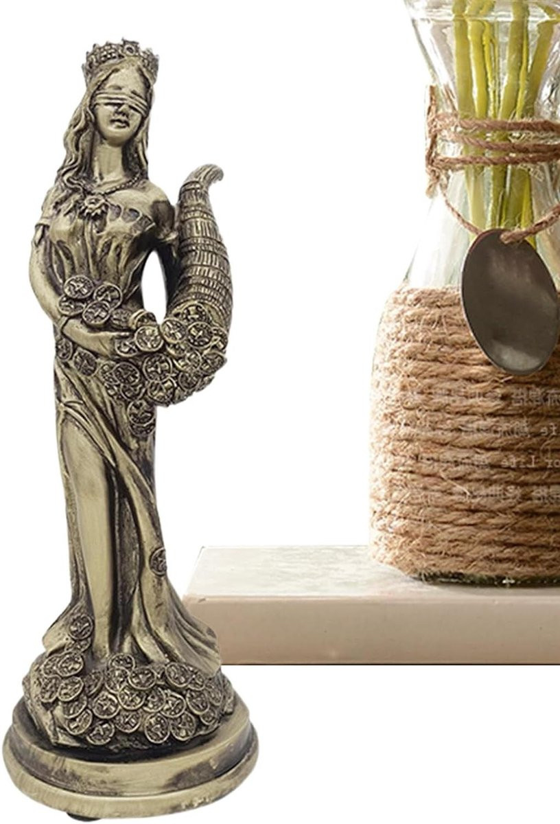 Godin Sculptuur Welvaart - Goudkleurig Harsbeeldje voor Woonkamer Decoratie