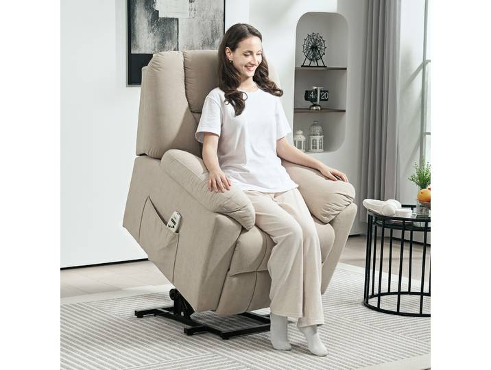 HOMCOM Fauteuil Releveur Massage Chauffant Inclinable Beige
