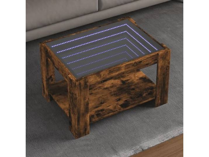 HEFZGDB LED-Couchtisch Räuchereiche 73x53x45 cm Holzwerkstoff mit RGB-Infinity-Spiegel Beleuchtung und robuster Tischplatte, Beistelltisch mit USB-Anschluss für Wohnzimmer Ambiente