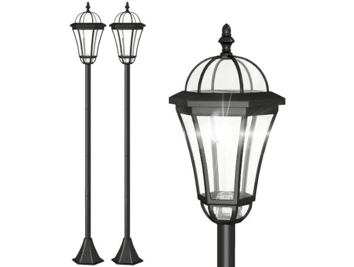 Outsunny Solar Gartenlaterne 2er Set Wetterfeste 129 cm hoch Schwarz Wegleuchte, mit LED, 6 Std. Beleuchtung, IP44, Solarlampe für Außen