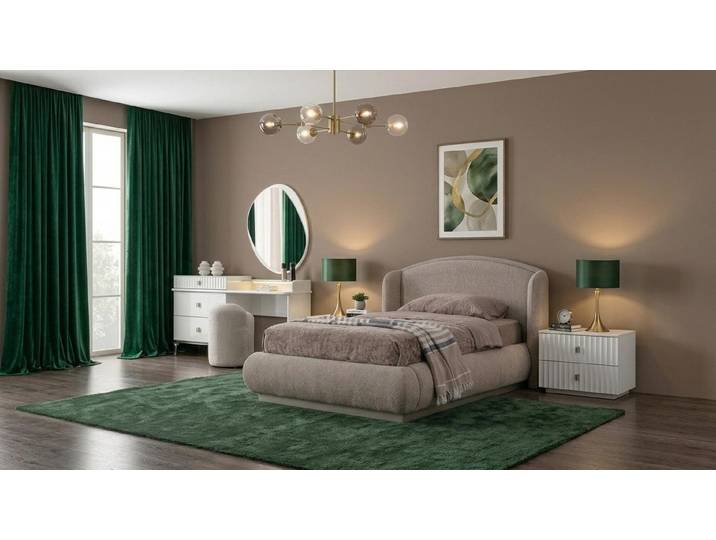 Xlmoebel Schlafzimmer-Set Schlafzimmer Set Bett Nachttisch Kommode Spiegel Sitzhocker, (6-tlg., 6-tlg)
