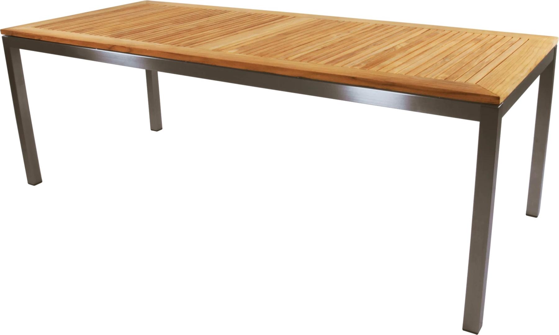 Tisch - 220x92 cm - Edelstahl -Teakholz