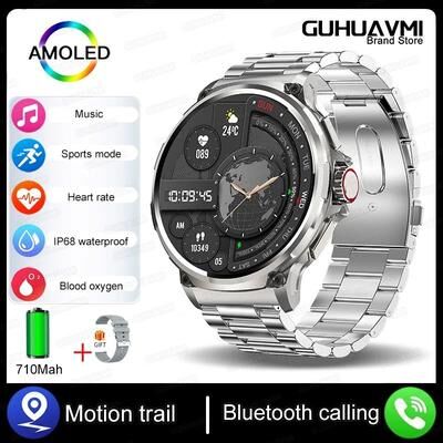 Uplift Picks AeroView AMOLED GPS Smart Watch Bluetooth Call Waterproof Fitness Watch silver Steel 710 Mah