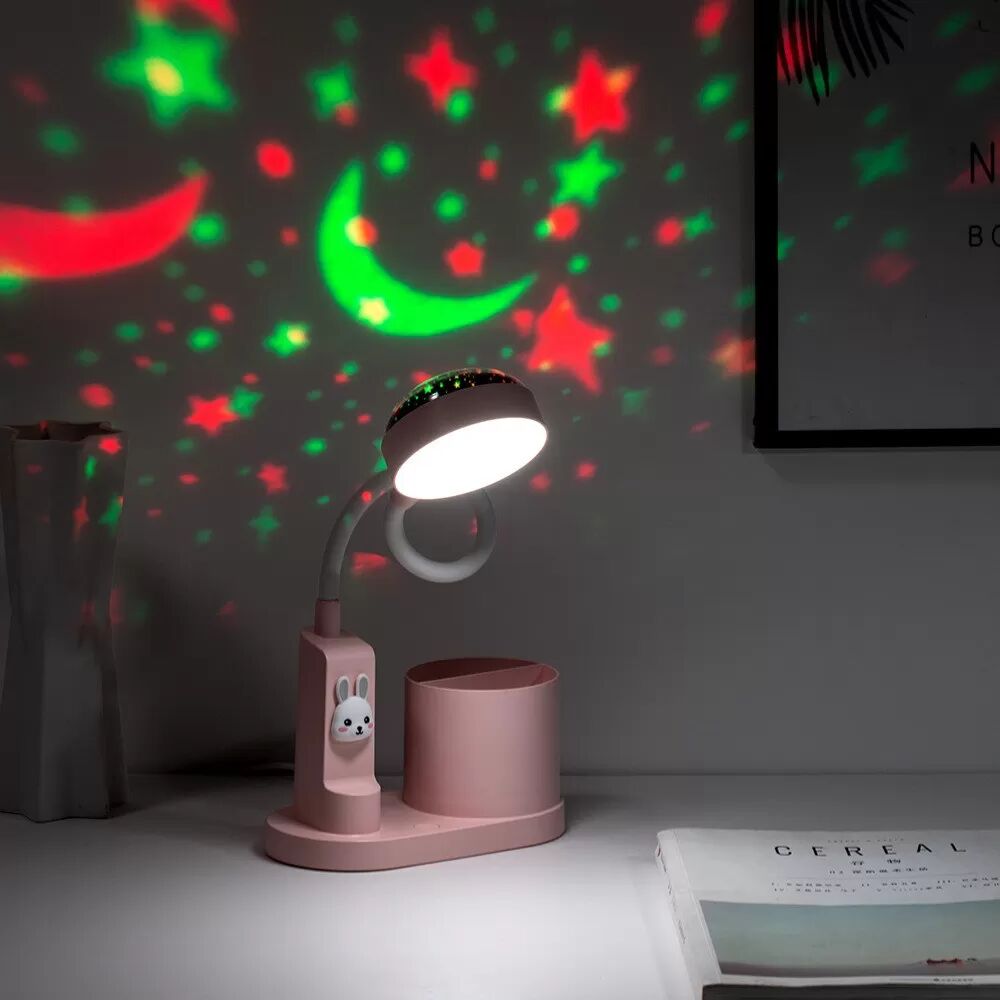 INF Stifthalter Projektor Schreibtischlampe: RGB-Farbverlauf, Einstellbare Helligkeit Rosa + Weiß