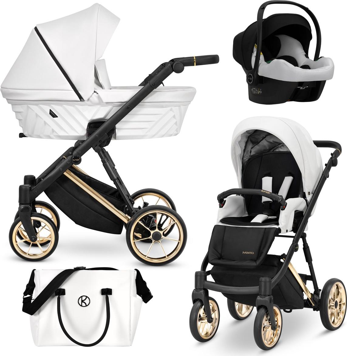 Kinderwagen Kunert Ivento Premium 3in1 - goldene Rahmenfarbe - Farbe: Weißperlmutt