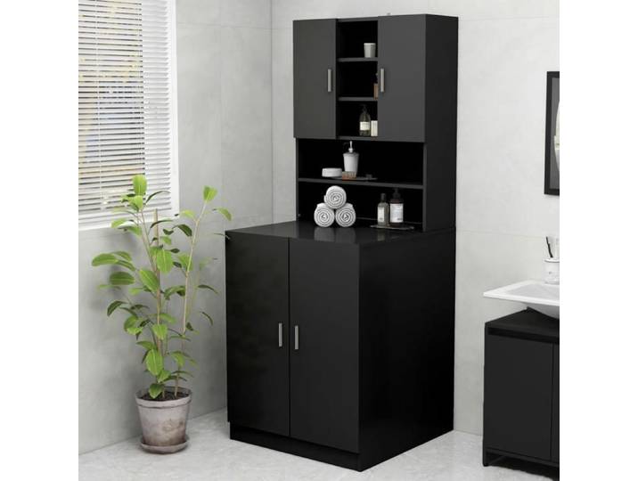 SALE 2026  Armoire pour machine à laver Noir - Meuble pour machine à laver Noir 70 5x25 5x90cm 8112386755755