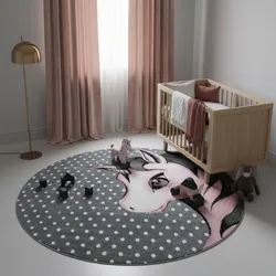 Kinderteppich TASNA, mit Einhorn-Motiv, Rosa, Ø 120 cm
