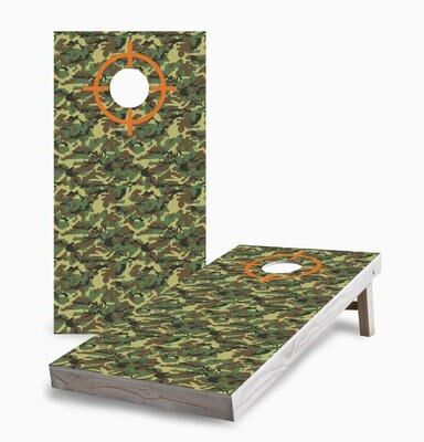 Skip's Garage Camouflage with Target Cornhole Boards
