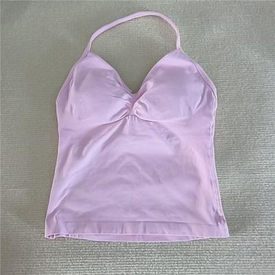 Inspire Daily Merch Sexy V Neck Gym Tank Top Seamless Sports Running Tank Slim Fit Yoga Padded Workout Vest For Women pink l