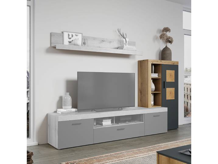 Buffet à poser 87 x 151 x 34cm Marron/Gris
