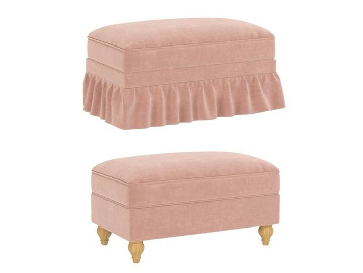Pouf Ottoman Upholstéré avec Jupe Volantée Pieds en Bois Massif-Salon&Chambre-90x56x49cm-Rose