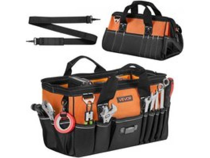 VEVOR Werkzeugtasche 40x23x22cm, Aufbewahrungstasche mit 14 Innen- & 19 Außenfächern, Wasserfester Werkzeug-Organizer aus Polyester mit Schultergurt & Reißverschluss, Werkzeugbeutel für Handwerker