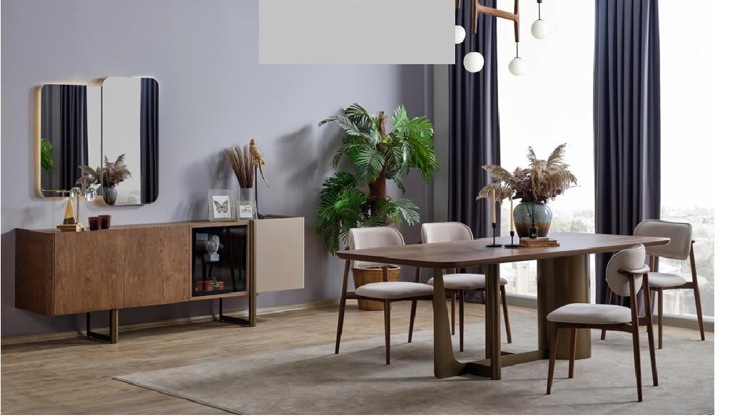 JVmoebel Design Eettafelsset met tafel, 4 stoelen, console en spiegel in modern design
