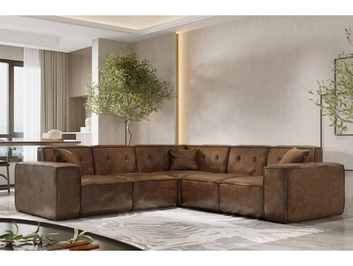 Fun Möbel Ecksofa Designersofa CESINA Vintage Look Universal, inkl. 3 Zierkissen, Rundumbezug
