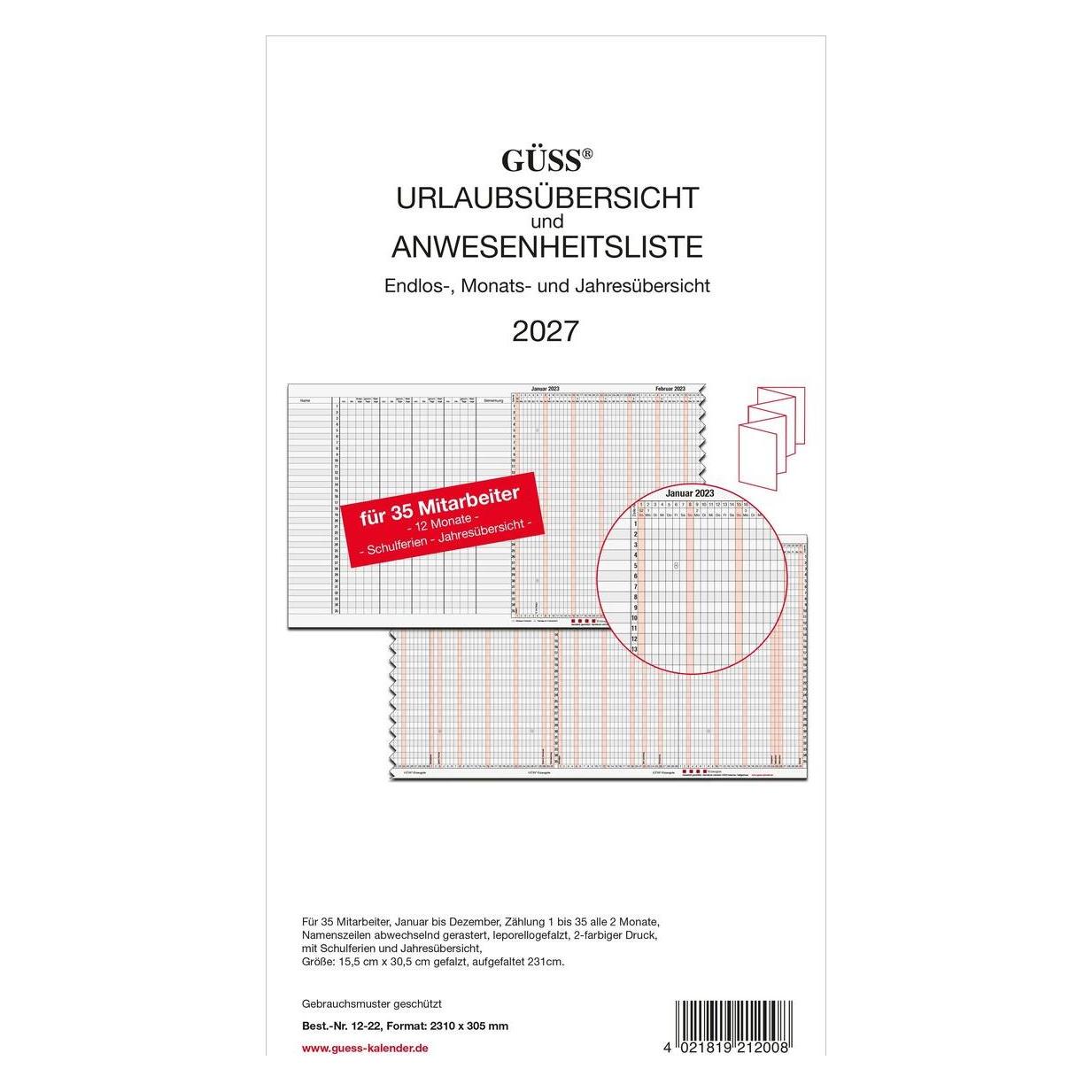 Güss Urlaubsplaner 230x30cm (12-22)
