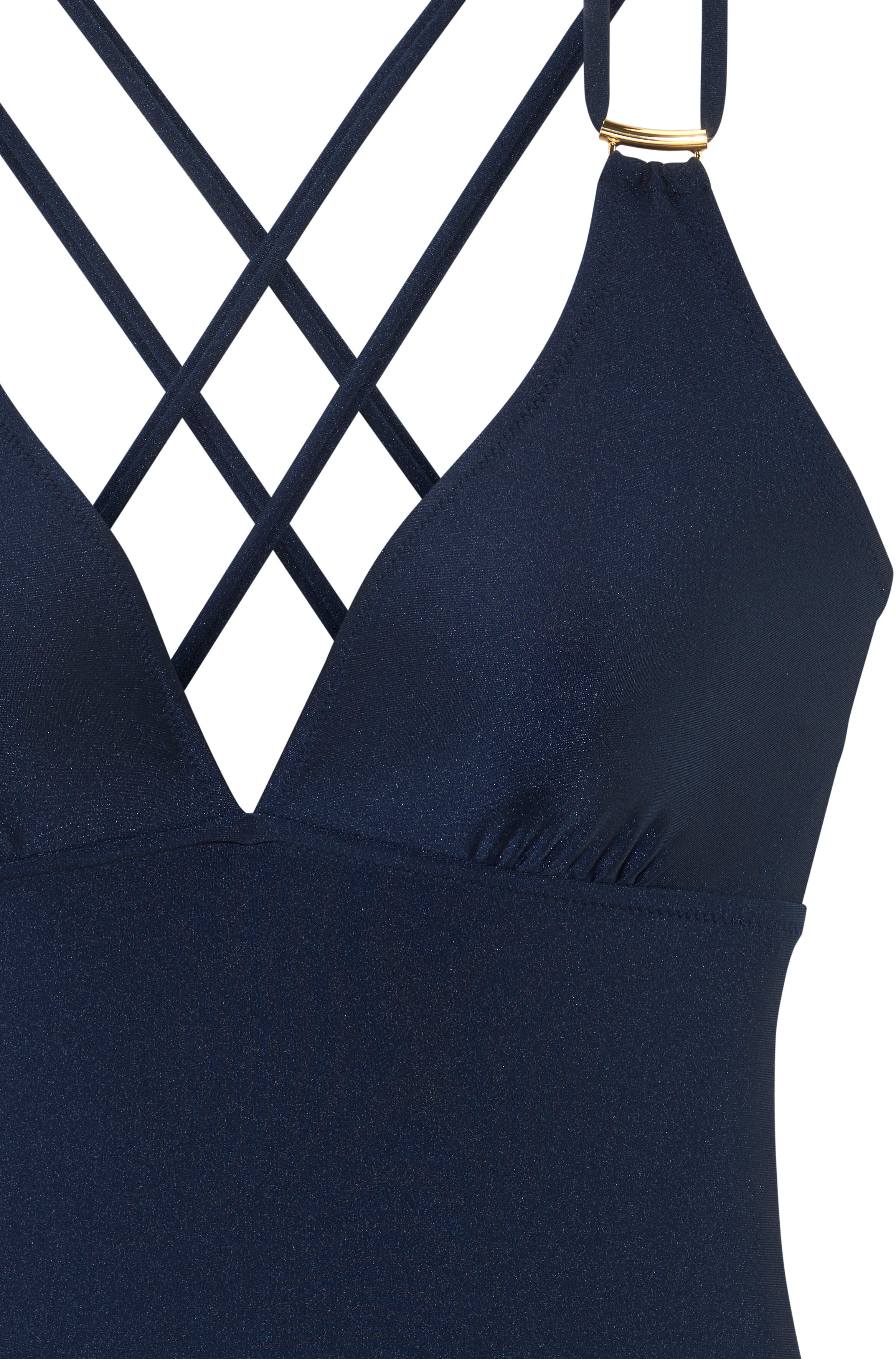 Badeanzug JETTE "Giulia", Damen, Gr. 38, Cup A/B, blau (marine), Polyamid, leicht glänzend, Badeanzüge Badeanzug, mit goldfarbener Glanzbeschichtung und Accessoires