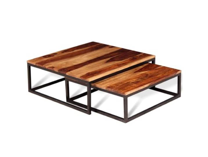 2er Set Beistelltische aus Akazienholz Couchtisch, Beistelltisch, Akazienholz, Wohnzimmereinrichtung, platzsparend, rustikaler Stil
