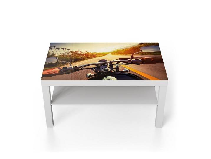 DEQORI Couchtisch 'Abenteuer auf zwei Rädern', Glas Beistelltisch Glastisch modern