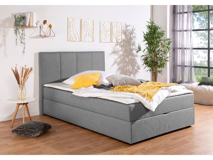 Boxbett, Polyester, Grau, 154×210 cm, Mit Bettkasten, Modern, Inosign
