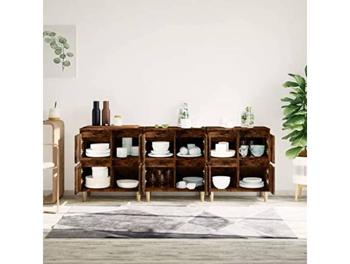 KTHLBRH Anrichte 3 Stück Eiche Rauch 60 x 35 x 70 cm aus mehrschichtigem 4 Fächer, Standfläche, kippsicher, leicht zu reinigen