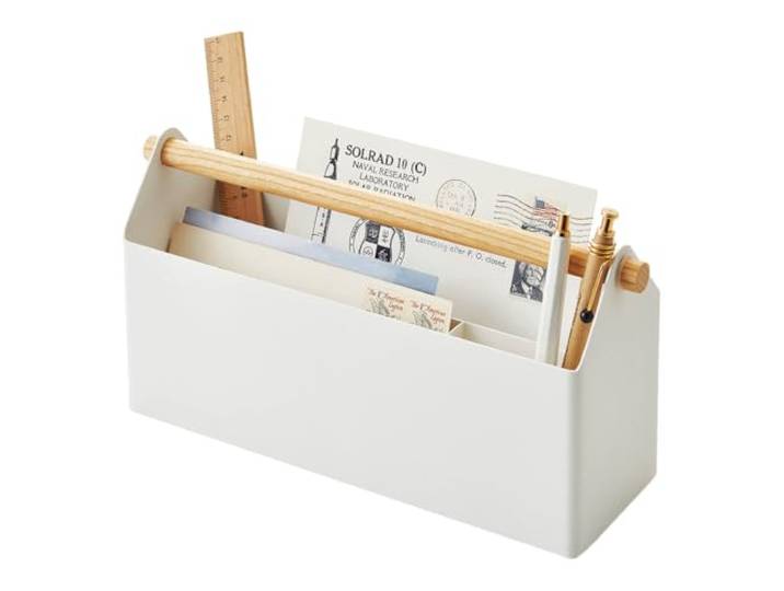 YAMAZAKI 4152 TOSCA Pen Stand Wide\, white\, Steel/Wood\, 27 x 8.5 x 13.5 cm