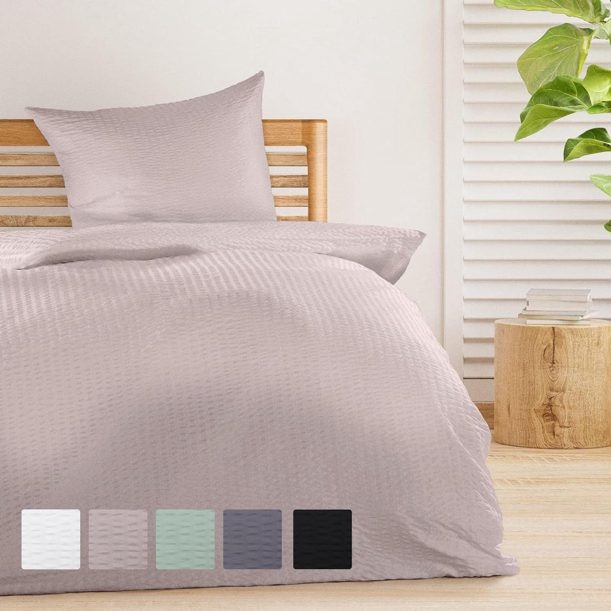 Strijkvrije Seersucker Beddengoed Set met Dekbedovertrek en Kussensloop - Taupe - 135x200 cm