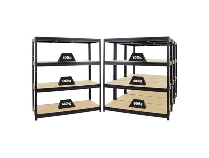 PROREGAL Mega Deal 4er-Sparset Profi-Schwerlastregal Dino HxBxT 180x160x60cm Fachlast 600kg Schwarz, Kellerregal, Steckregal, Garagenregal, Lagerregal