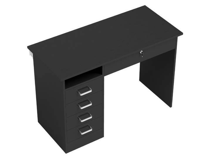 Bureau informatique moderne cinq tiroirs grand plateau bois noir