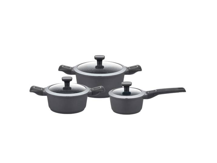 GSW Kochtopfset Easy Click, Schwarz, Metall, 3-teilig, 16 cm, 1,4 L, backofengeeignet, hitzebeständige Griffe, rostfrei, abnehmbare leichte Reinigung, hitzebeständig,backofengeeignet, mit Silikonring, Dampfablass, Kochen, Töpfe, Topfsets
