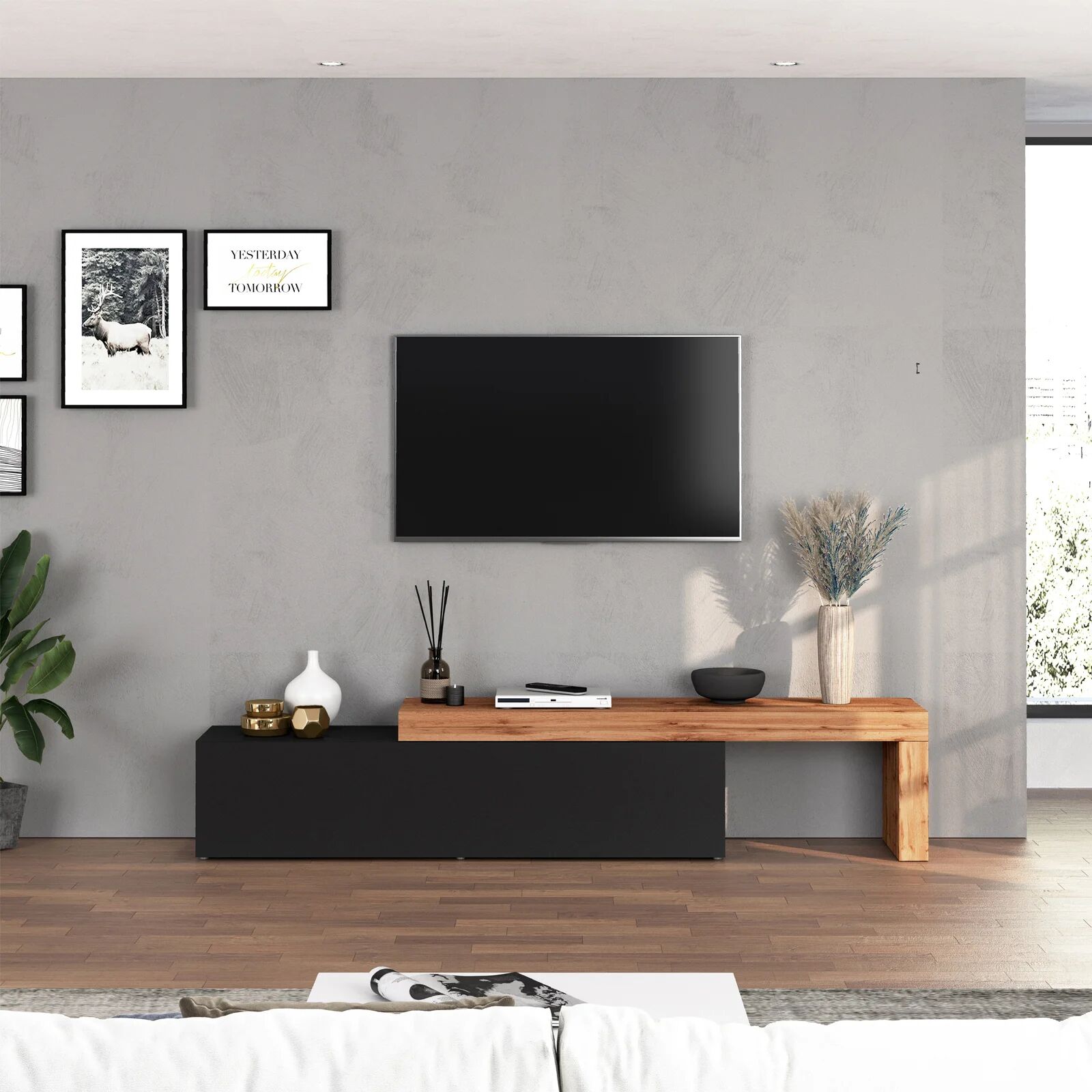 garneroarredamenti Mobile porta tv 230x51h cm antracite rovere Block