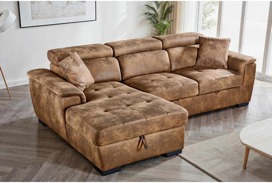 Brayden Studio 3 Seater Sofa Bed Brown 94cm H X 254cm W X 165cm D