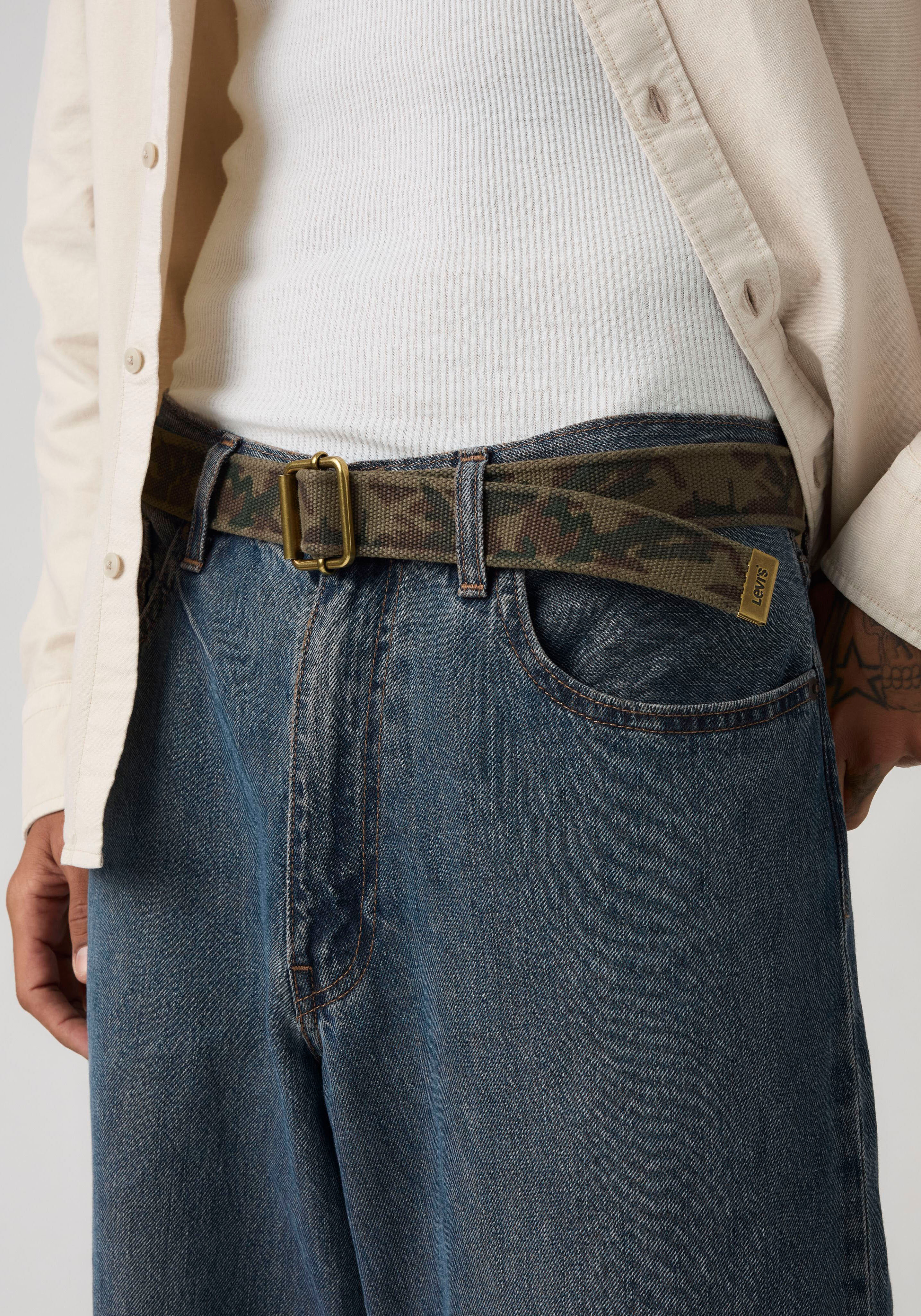 Stoffgürtel LEVI'S, Herren, Gr. 90, grün (phalarope camo print v2 demitasse), Canvas, Baumwolle, tarnfarben, Gürtel Stoffgürtel, washed