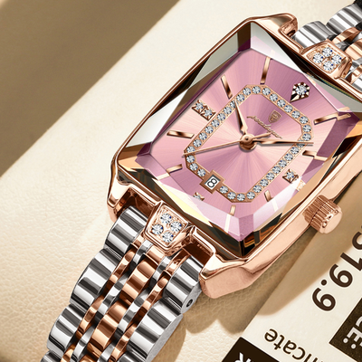 Youfap Market Elegant Waterproof Calendar Watch, Stainless Steel Quartz, Luxury Watch For Women gold Pink